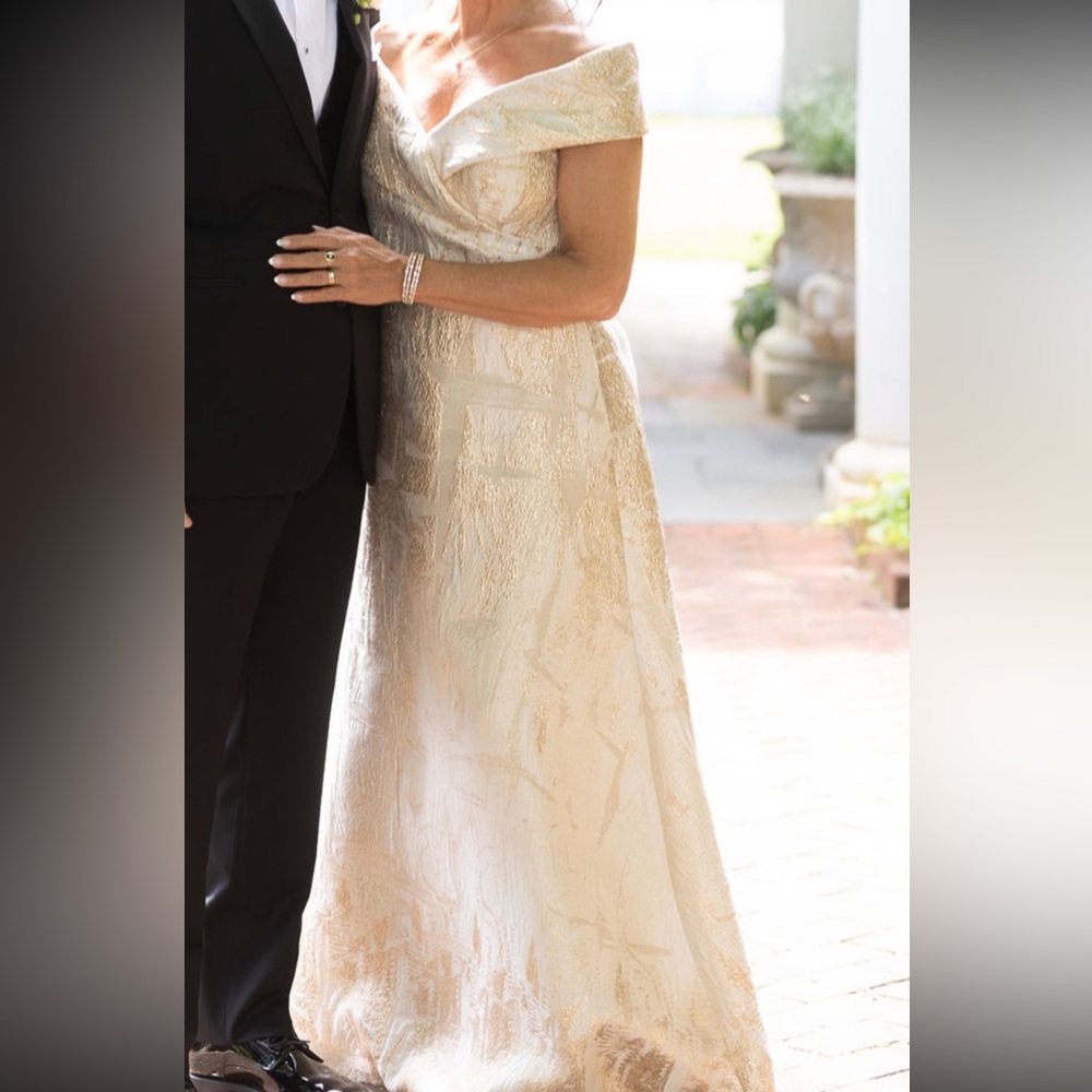 Metallic Jacquard Off-the-Shoulder Gown, Teri Jon by Rickie Freeman